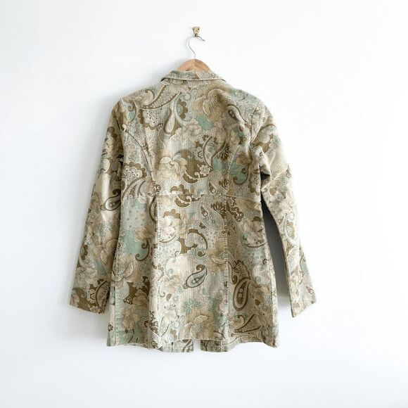 Tempted Womens Blazer Coat BOHO Vintage Paisley Print Corduroy Tan Brown Large - Picture 2 of 9